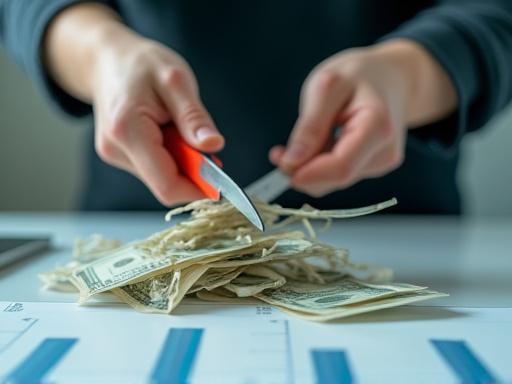 Persona cortando simbólicamente una tarjeta de crédito.